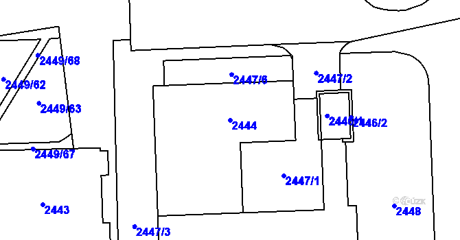 Parcela st. 2444 v KÚ Chodov, Katastrální mapa