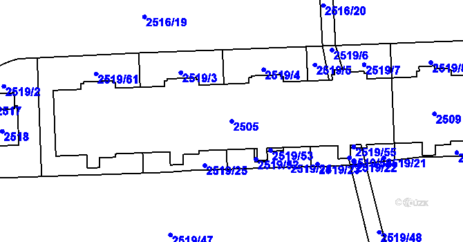 Parcela st. 2505 v KÚ Chodov, Katastrální mapa