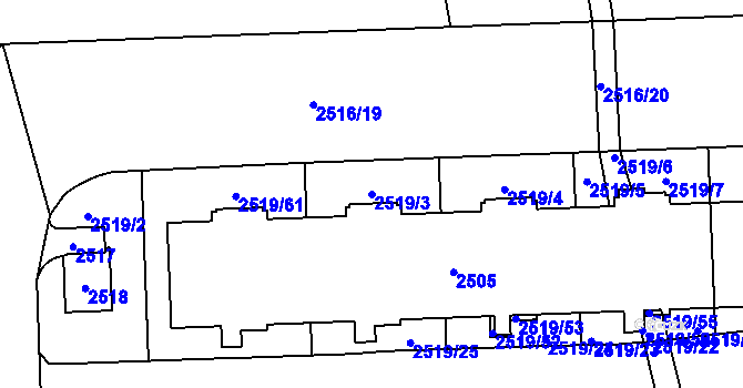 Parcela st. 2519/3 v KÚ Chodov, Katastrální mapa