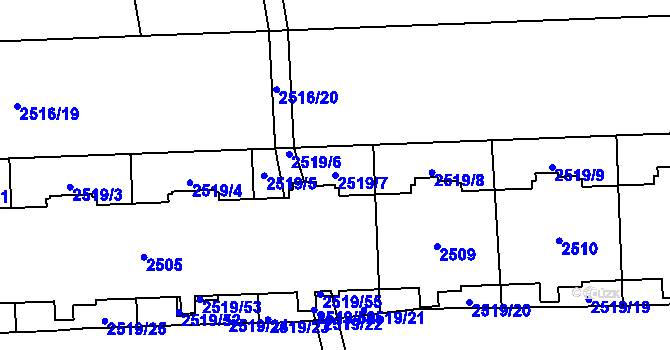 Parcela st. 2519/7 v KÚ Chodov, Katastrální mapa