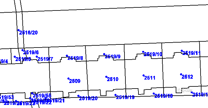 Parcela st. 2519/9 v KÚ Chodov, Katastrální mapa