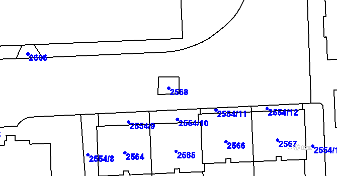 Parcela st. 2568 v KÚ Chodov, Katastrální mapa