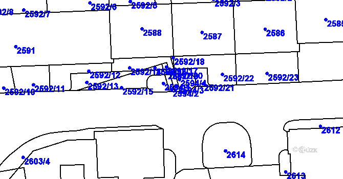 Parcela st. 2594/2 v KÚ Chodov, Katastrální mapa