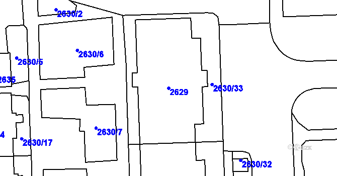 Parcela st. 2629 v KÚ Chodov, Katastrální mapa