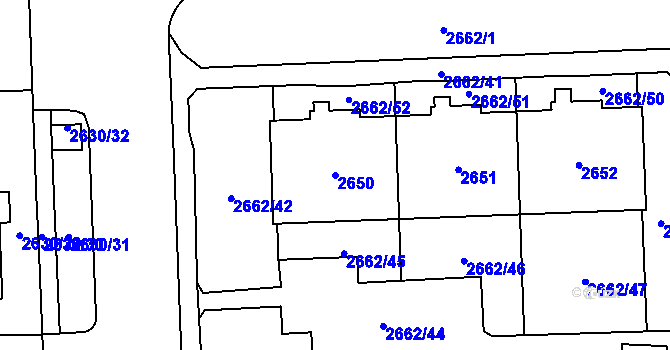 Parcela st. 2650 v KÚ Chodov, Katastrální mapa