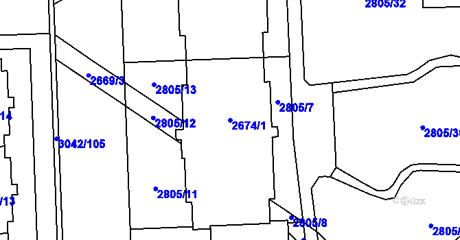 Parcela st. 2674/1 v KÚ Chodov, Katastrální mapa