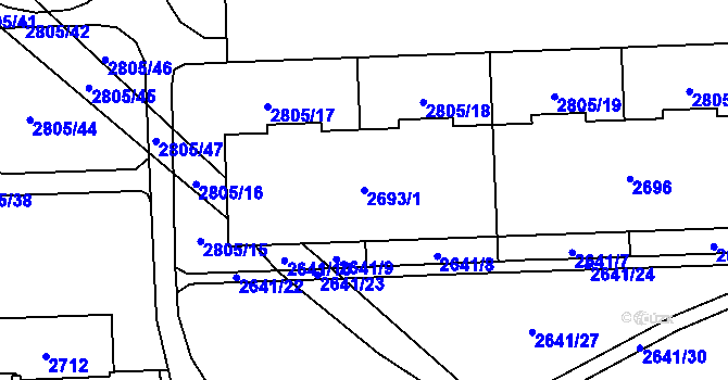 Parcela st. 2693/1 v KÚ Chodov, Katastrální mapa