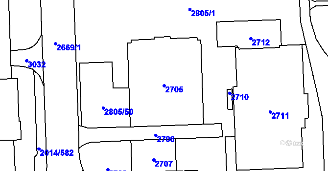 Parcela st. 2705 v KÚ Chodov, Katastrální mapa
