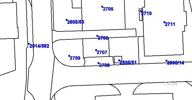 Parcela st. 2707 v KÚ Chodov, Katastrální mapa