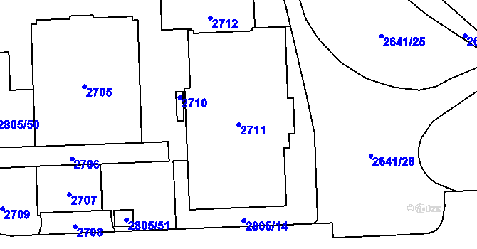 Parcela st. 2711 v KÚ Chodov, Katastrální mapa