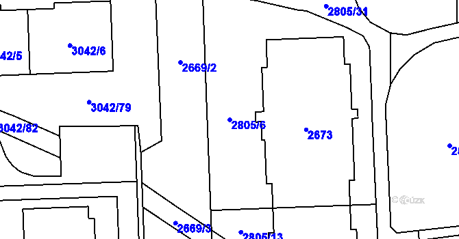 Parcela st. 2805/6 v KÚ Chodov, Katastrální mapa