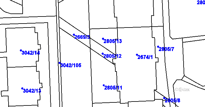 Parcela st. 2805/12 v KÚ Chodov, Katastrální mapa