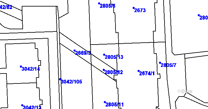 Parcela st. 2805/13 v KÚ Chodov, Katastrální mapa