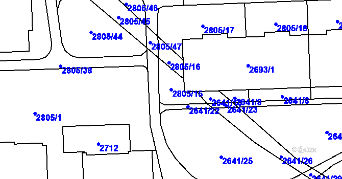 Parcela st. 2805/15 v KÚ Chodov, Katastrální mapa