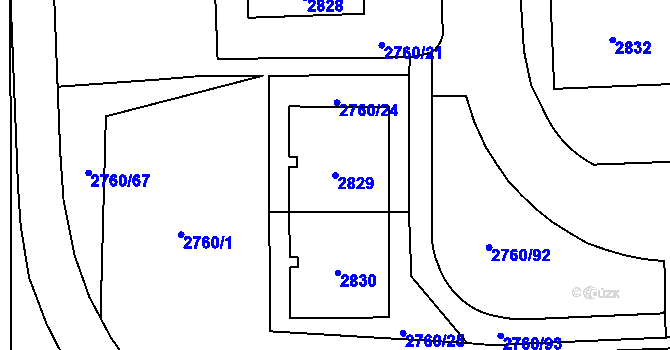 Parcela st. 2829 v KÚ Chodov, Katastrální mapa