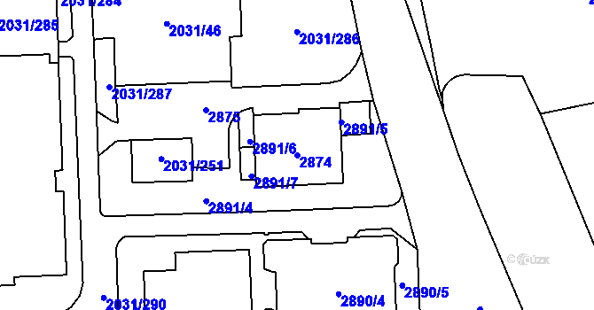 Parcela st. 2874 v KÚ Chodov, Katastrální mapa
