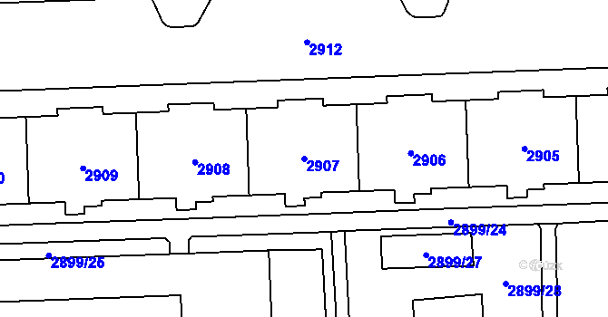 Parcela st. 2907 v KÚ Chodov, Katastrální mapa