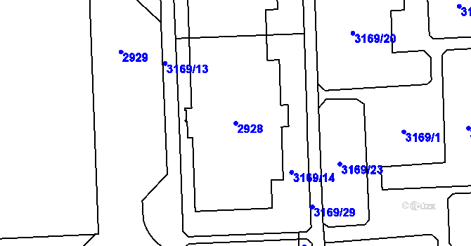 Parcela st. 2928 v KÚ Chodov, Katastrální mapa