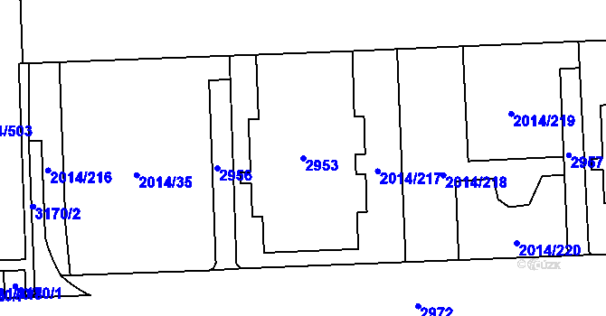 Parcela st. 2953 v KÚ Chodov, Katastrální mapa