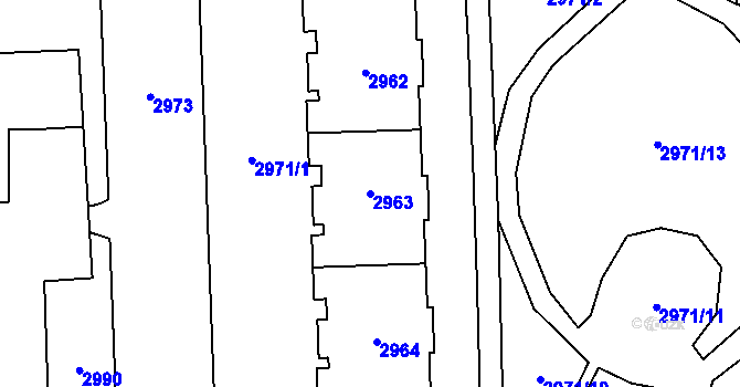Parcela st. 2963 v KÚ Chodov, Katastrální mapa