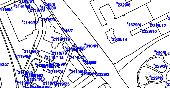 Parcela st. 3104/1 v KÚ Chodov, Katastrální mapa