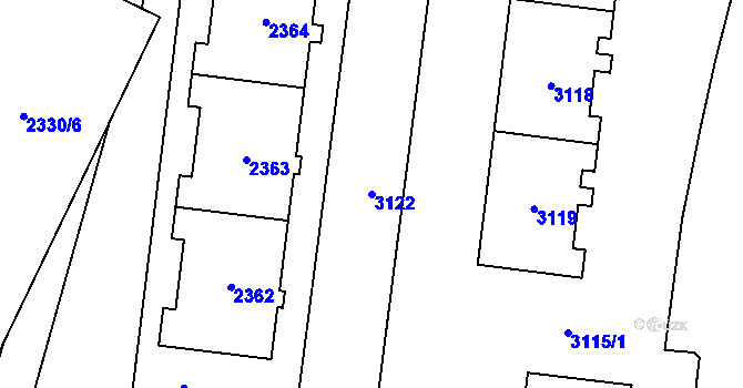 Parcela st. 3122 v KÚ Chodov, Katastrální mapa