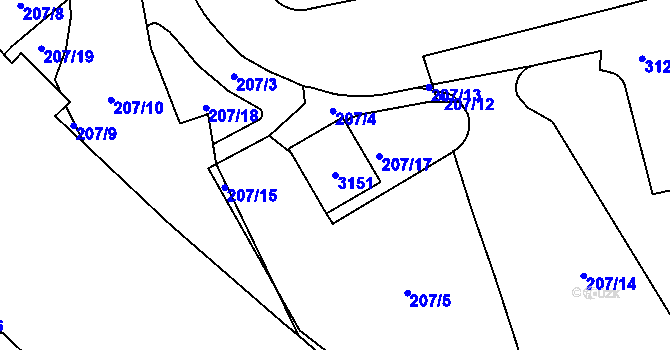 Parcela st. 3151 v KÚ Chodov, Katastrální mapa