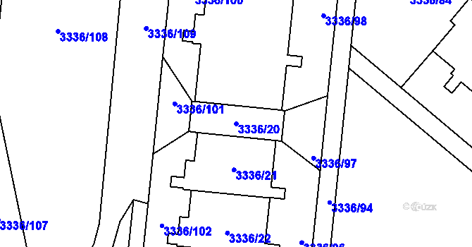 Parcela st. 3336/20 v KÚ Chodov, Katastrální mapa