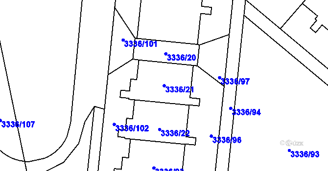 Parcela st. 3336/21 v KÚ Chodov, Katastrální mapa