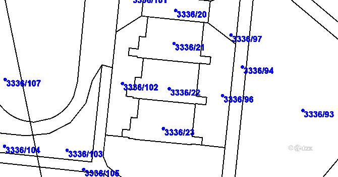 Parcela st. 3336/22 v KÚ Chodov, Katastrální mapa
