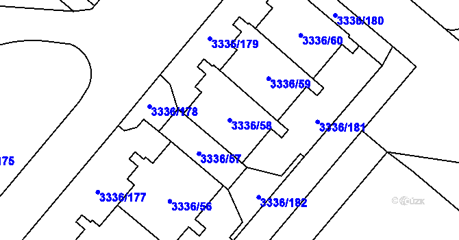 Parcela st. 3336/58 v KÚ Chodov, Katastrální mapa