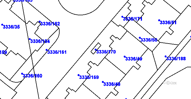 Parcela st. 3336/170 v KÚ Chodov, Katastrální mapa