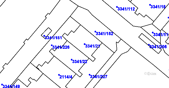 Parcela st. 3341/21 v KÚ Chodov, Katastrální mapa