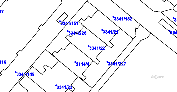 Parcela st. 3341/22 v KÚ Chodov, Katastrální mapa