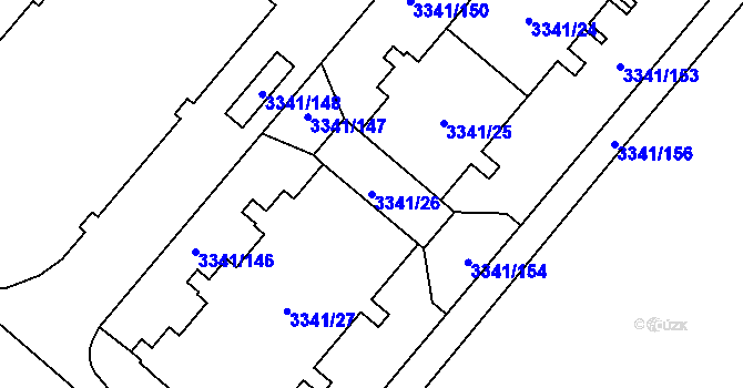 Parcela st. 3341/26 v KÚ Chodov, Katastrální mapa
