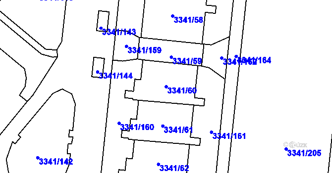 Parcela st. 3341/60 v KÚ Chodov, Katastrální mapa