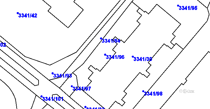 Parcela st. 3341/96 v KÚ Chodov, Katastrální mapa