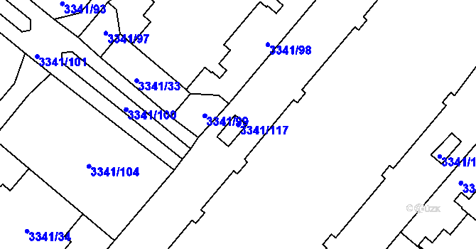 Parcela st. 3341/117 v KÚ Chodov, Katastrální mapa