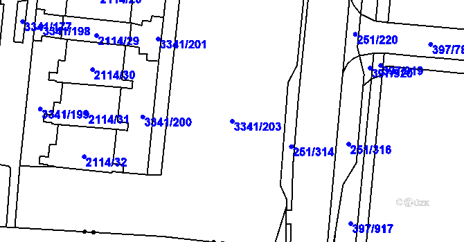Parcela st. 3341/203 v KÚ Chodov, Katastrální mapa