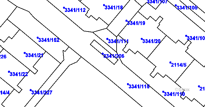 Parcela st. 3341/206 v KÚ Chodov, Katastrální mapa