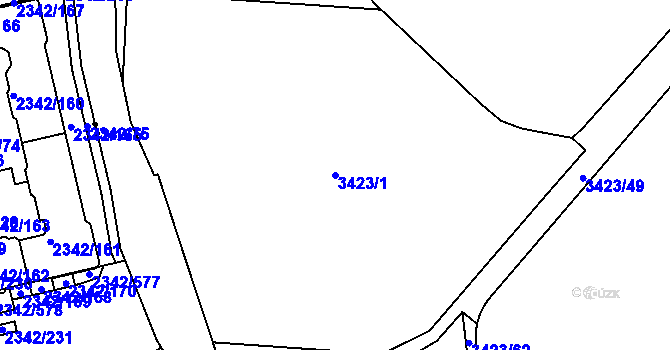 Parcela st. 3423/1 v KÚ Chodov, Katastrální mapa