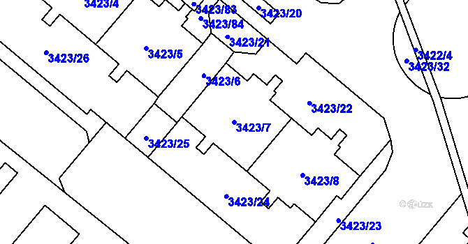 Parcela st. 3423/7 v KÚ Chodov, Katastrální mapa