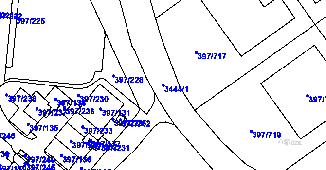 Parcela st. 3444/1 v KÚ Chodov, Katastrální mapa