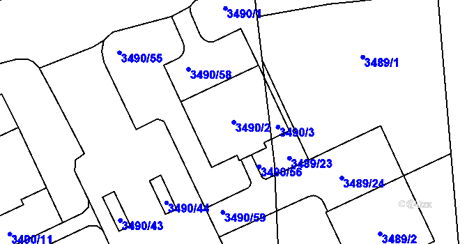 Parcela st. 3490/2 v KÚ Chodov, Katastrální mapa