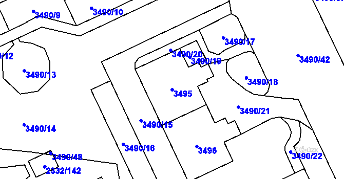 Parcela st. 3495 v KÚ Chodov, Katastrální mapa