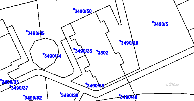 Parcela st. 3502 v KÚ Chodov, Katastrální mapa