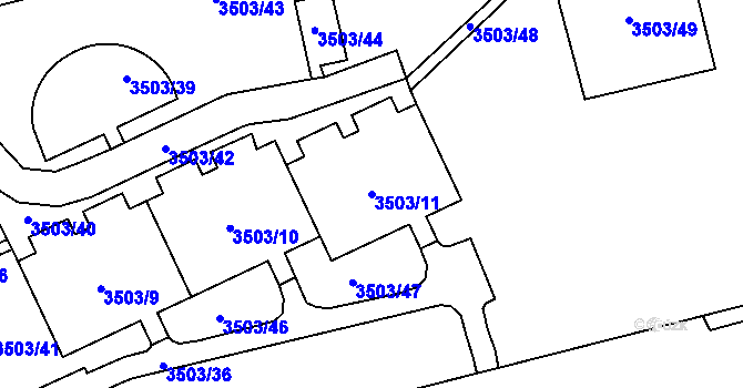 Parcela st. 3503/11 v KÚ Chodov, Katastrální mapa