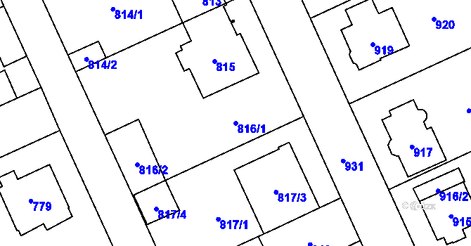 Parcela st. 816/1 v KÚ Chodov, Katastrální mapa