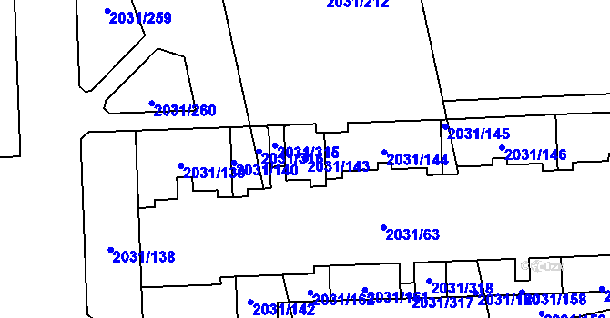 Parcela st. 2031/143 v KÚ Chodov, Katastrální mapa