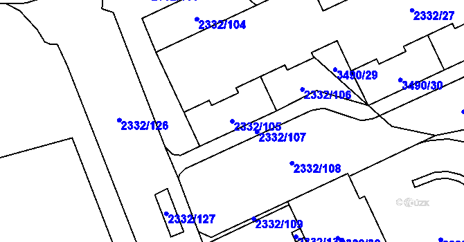 Parcela st. 2332/105 v KÚ Chodov, Katastrální mapa